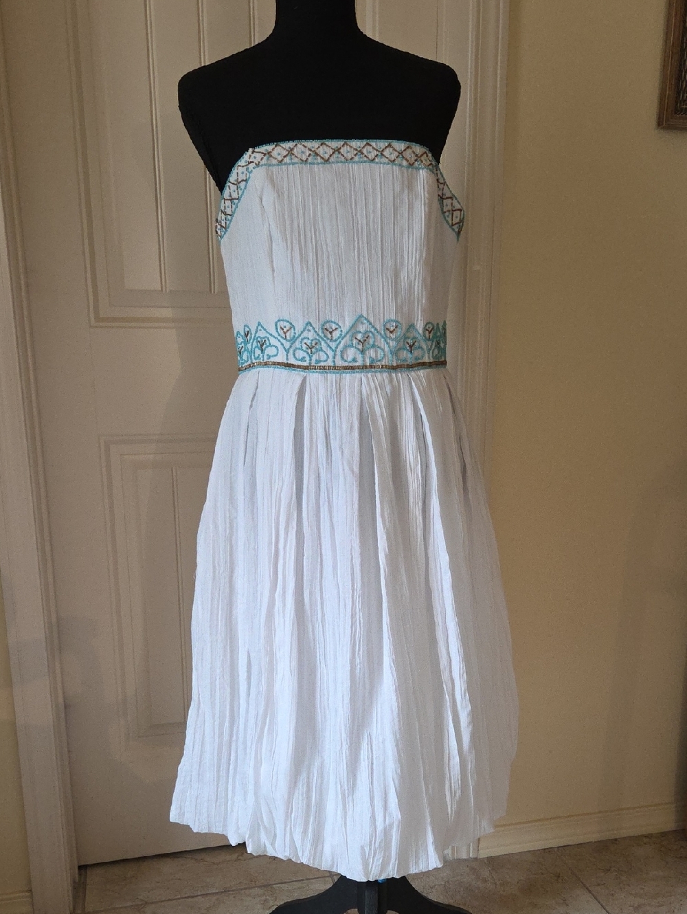 Donna Ricco Strapless Beaded Dress, White, Size 10